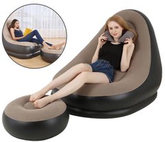 Надувной диван AIR SOFA | Надувное велюровое кресло с пуфиком Коричневый