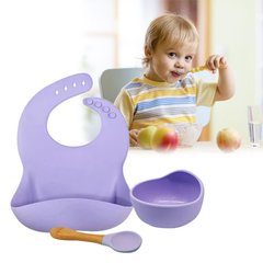 Набор детской силиконовой посуды "Kids" 3 предмета (тарелка, ложка, слюнявчик)