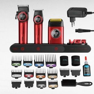 Комплект машинка для стрижки, триммер, електробритва VGR 3IN1STEPLERSS PRO RED Чорна з червоним