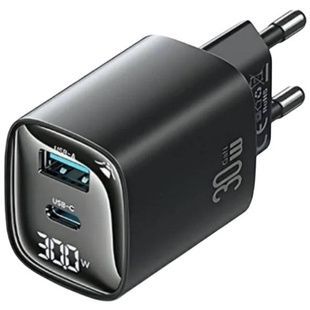Зарядное устройство для Usams CC229 30W GaN 1USB A 1 Type-C Display Fast Charger black