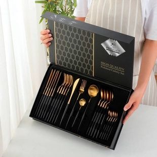 Набір столового приладдя 24 предметів knife and fork AND 5326 Чорний із золотим