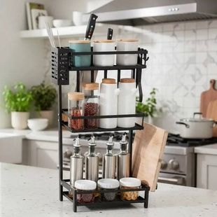 Полиця-стелаж кухонна 3-х рівнева розбірна kitchen shelf 60*30см AND 228 Чорна