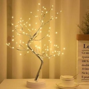 Лампа настольная Дерево серебряное - капли LED SFK-26 USB + батарейки тёплый свет