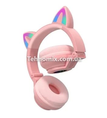 Навушники безпровідні LED з котячими вушками і підсвічуванням Рожеві