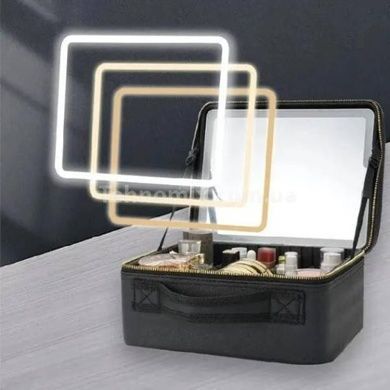 Косметичка-органайзер шкіряна з дзеркалом LED підсвічування Cosmetic Lab Чорна