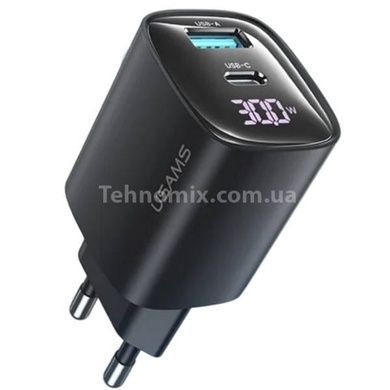 Зарядное устройство для Usams CC229 30W GaN 1USB A 1 Type-C Display Fast Charger black