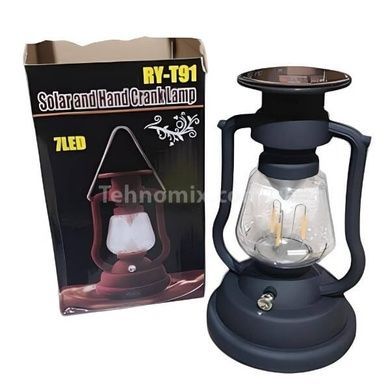 Ліхтар у вигляді гасової лампи 7LED Solar and Hand Crank Lamp RY-T91 Чорний