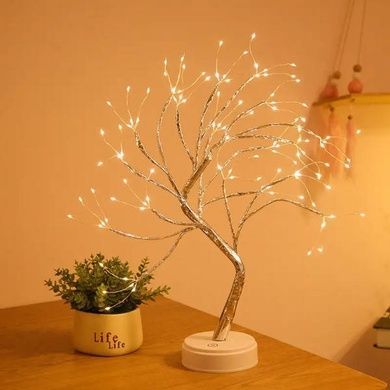 Лампа настольная Дерево серебряное - капли LED SFK-26 USB + батарейки тёплый свет