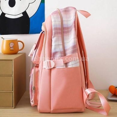Набор 5в1 школьный рюкзак, сумка, клатч, пенал и мешочек MFG-2-618Pink Розовый с клеткой и цветными шариками