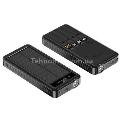 Power Bank с солнечной панелью и 4 встроенными шнурами Solar 50000 mAh Черный