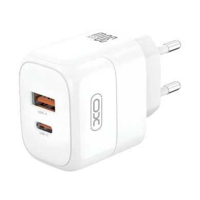 Сетевое зарядное устройство блок питания XO L138 30W GaN nitride 1USB-A+1USB-C fast charging charger with Lightning cable Белое