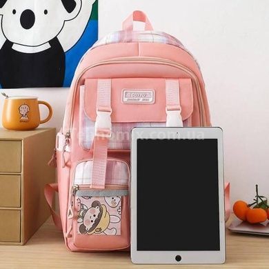Набор 5в1 школьный рюкзак, сумка, клатч, пенал и мешочек MFG-2-618Pink Розовый с клеткой и цветными шариками