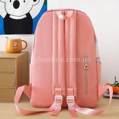 Набор 5в1 школьный рюкзак, сумка, клатч, пенал и мешочек MFG-2-618Pink Розовый с клеткой и цветными шариками