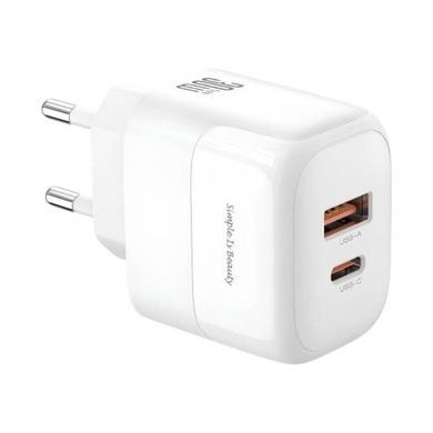 Сетевое зарядное устройство блок питания XO L138 30W GaN nitride 1USB-A+1USB-C fast charging charger with Lightning cable Белое