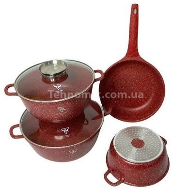 Набір посуду із гранітним покриттям (3 каструлі, сковорода) Top Kitchen TК00076 Червоний