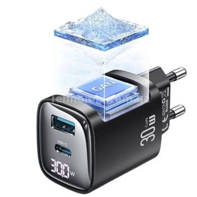 Зарядное устройство для Usams CC229 30W GaN 1USB A 1 Type-C Display Fast Charger black