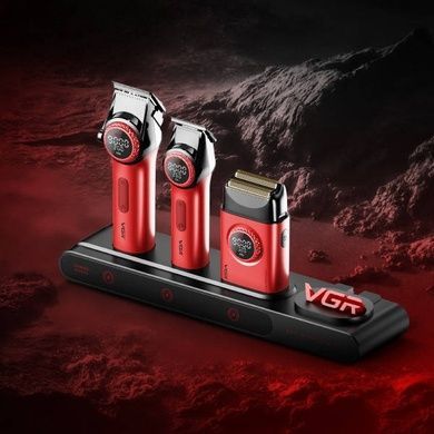 Комплект машинка для стрижки, триммер, електробритва VGR 3IN1STEPLERSS PRO RED Чорна з червоним