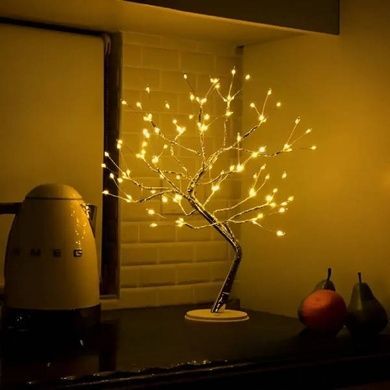 Лампа настольная Дерево серебряное - капли LED SFK-26 USB + батарейки тёплый свет