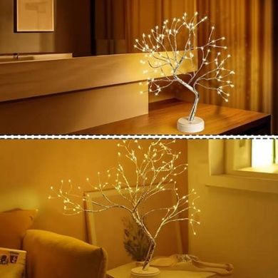 Лампа настольная Дерево серебряное - капли LED SFK-26 USB + батарейки тёплый свет