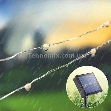Светодиодная гирлянда 12м 100LED RGB (питание от солнечной панели) Теплый белый