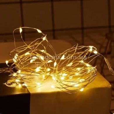 Светодиодная гирлянда 12м 100LED RGB (питание от солнечной панели) Теплый белый