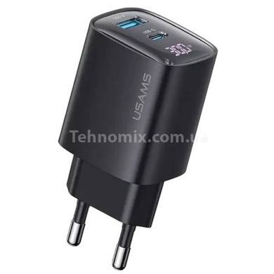 Зарядное устройство для Usams CC229 30W GaN 1USB A 1 Type-C Display Fast Charger black