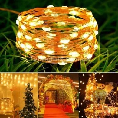 Светодиодная гирлянда 12м 100LED RGB (питание от солнечной панели) Теплый белый