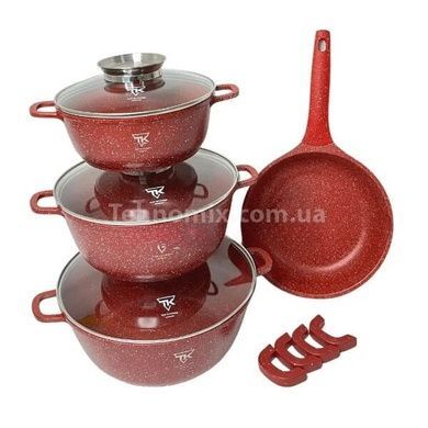 Набір посуду із гранітним покриттям (3 каструлі, сковорода) Top Kitchen TК00076 Червоний