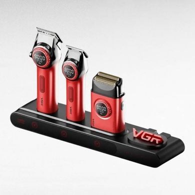 Комплект машинка для стрижки, триммер, електробритва VGR 3IN1STEPLERSS PRO RED Чорна з червоним