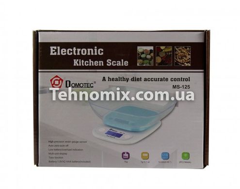 Весы кухонные электронные Domotec ACS 125 (до 7 кг) со съемной чашей Голубые