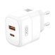 Сетевое зарядное устройство блок питания XO L138 30W GaN nitride 1USB-A+1USB-C fast charging charger with Lightning cable Белое