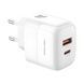 Сетевое зарядное устройство блок питания XO L138 30W GaN nitride 1USB-A+1USB-C fast charging charger with Lightning cable Белое