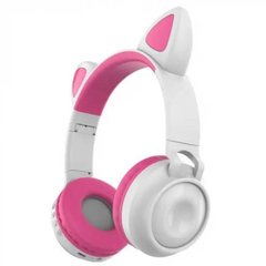 Беспроводные Bluetooth наушники с кошачьими ушками LED ZW-028C Розово белые