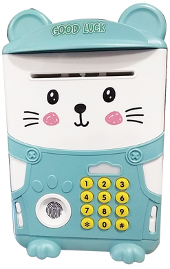 Детский сейф-копилка Good Luck Kitty с отпечатком пальца Голубой + Подарок