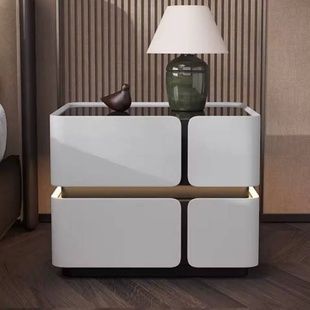 Тумбочка прикроватная с сенсорной подсветкой и покрытием из экокожи, USB, Bluetooth SZXF01 Белая