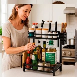 Полиця-стелаж кухонна 2-х рівнева розбірна kitchen shelf AND 229 Чорна
