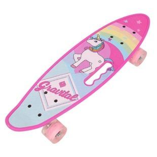 Скейт Пенниборд со светящимися колесами и ручкой Единорог Penny Board Aspink Розовый