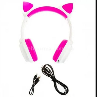 Бездротові навушники Bluetooth з котячими вушками LED ZW-028C Рожево білі