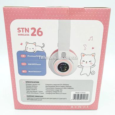Навушники безпровідні LED з котячими вушками і підсвічуванням STN 26 Білі