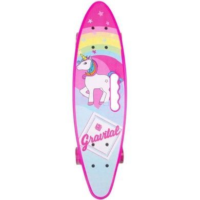 Скейт Пенниборд со светящимися колесами и ручкой Единорог Penny Board Aspink Розовый