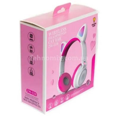 Беспроводные Bluetooth наушники с кошачьими ушками LED ZW-028C Розово белые