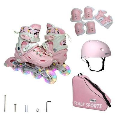 Ролики детские раздвижные с полным комплектом защиты р 34-38 Scale Sports Pink LF 605 Розовые