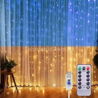 Гірлянда Штора прапор України з пультом USB 2*2 SFK-09