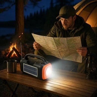 Колонка портативна акумуляторна із сонячною панеллю та ліхтариком Bluetooth TS-5579 Чорна