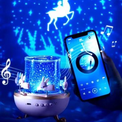 Проектор-ночник LED Карусель зайчиков WH-E11-02 (Bluetooth+аккумулятор) Розовый