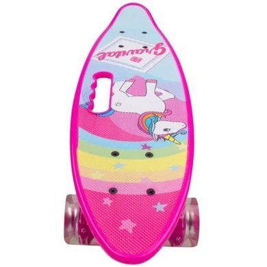 Скейт Пенниборд со светящимися колесами и ручкой Единорог Penny Board Aspink Розовый