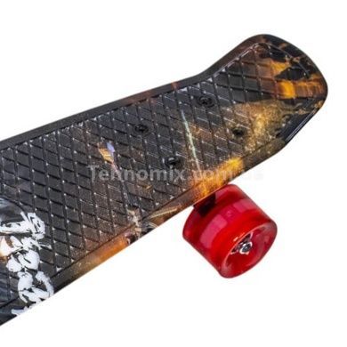 Пенни борд со светящимися колесами Битва PU Penny Board Черный с красными колесами