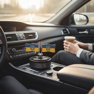 Автомобільний ароматизатор із сонячною панеллю Прапори України + флакон олії Чорний