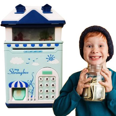 Детский сейф-копилка "Волшебный Домик" с отпечатком пальца Голубой + Подарок