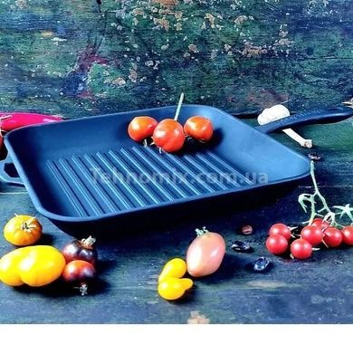 Сковорода чугунная литая Maysternya 280-280-40MRgrill 28*28*4см квадратная (гриль) с металлической ручкой